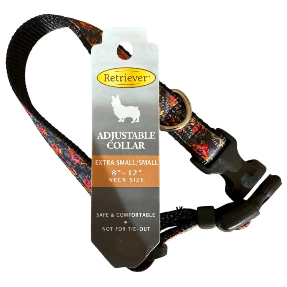 Floral Satin Adjustable XS - Small Dog Puppy Collar, Chihuahua Terrier Dachshund